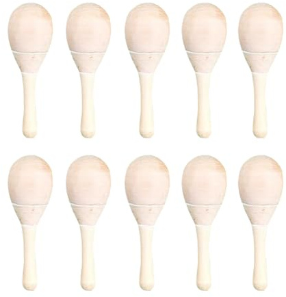 JIHUOO 10 Pcs Small Wooden Maracas Hand Percussion Rattles Unfinished Wood Music Maracas Wooden Rumba Shakers Percussion Instrument Mexican Fiesta Party Favors