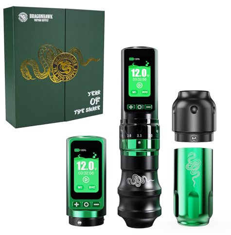 Dragonhawk Fold Pro kabellose Tattoo Maschine Pen Cordless Tätowiermaschine Year of Snake Adjust Stroke Length 2.4 to 4.2mm Tattoo Gun with 2pcs Batteries, 2pcs Grip für Künstler (MACHINE)