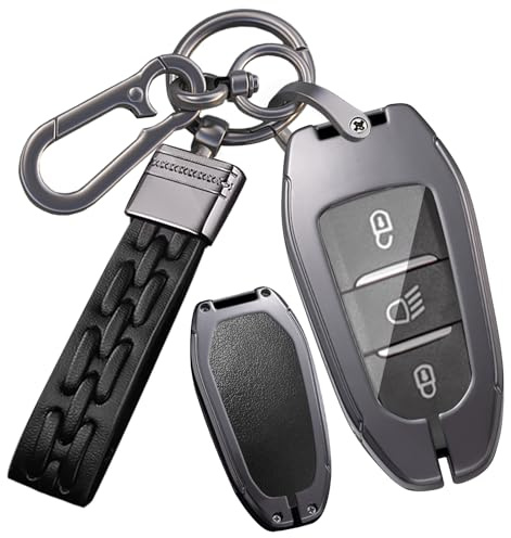 ontto Coque de protection pour clé de voiture compatible avec Peugeot 208 308 508 3008 2008 5008 Expert pour Citroën C2 C3 C4 DS3 DS4 Boîtier en métal 3 boutons