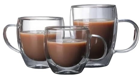 MJINA Taza de café de Vidrio con Pared de Doble Fondo(2pcs,Coffee Glass 450 ml)
