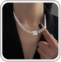 Inateannal Chunky Silver Necklace for Women Cuban Link Chain Necklace Chunky Thick Choker Necklaces Punk Hip Hop Collar Chain Jewelry for Women