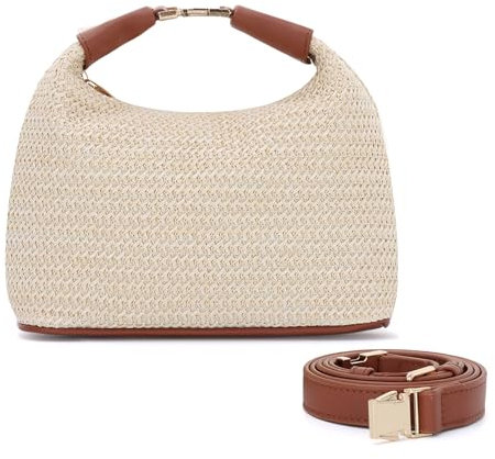 BWBIKE Bolso de Paja Tejida de Rafia para Mujer - Bolso de Playa Bandolera de Verano con Asa Superior, Bolso de Mano Pequeño para Vacaciones y Uso Diario