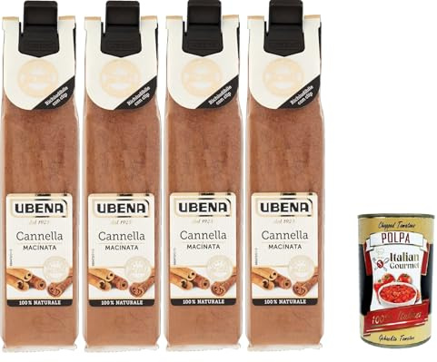 Italian Gourmet Cannella macinata, gemahlener Zimt für Desserts 4 x 28g | Aroma caldo e würzig, Beutel mit Clipformat, ideale in Kuchen, Cremes, Soßen, Gesamtnettogewicht 112 g + Kostenlos Polpa 400g