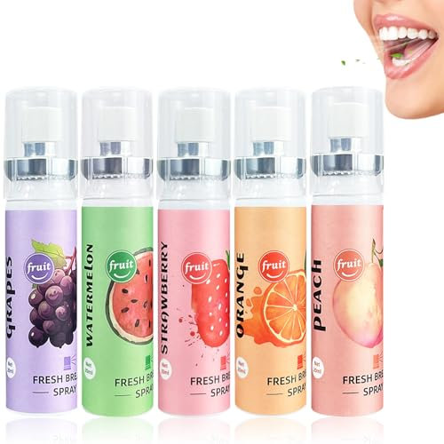 5 piezas Spray para el Aliento, Spray Portátil para el Cuidado del Mal Aliento, Spray Cuidado Bucal Refrescante Aliento, Sabor a Fruta Espray Bucal