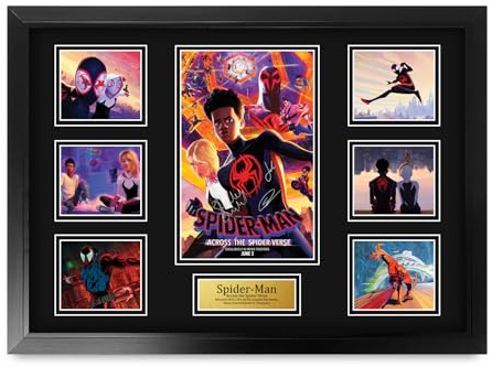 HWC Trading Spider-Man 2 Miles Morales Across The Spider-Verse Across the Spider-Verse Geschenke Geduckter Poster Signiertes Autogramm Foto für Fans von Film Memorabilien - A2 Gerahmt