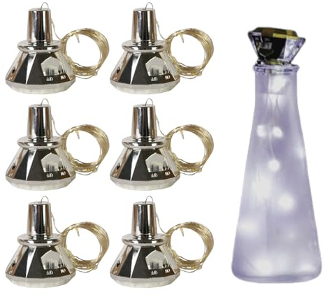6 x Lichterkette für Weinflaschen – wasserdichte Solar-Diamant-Flaschenlichter, Solar-Lichterkette Wein für Hochzeit, Urlaub, Tischplatte, Outdoor, Weihnachten, Garten, Wegtisch
