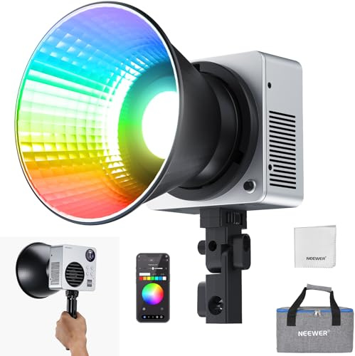 NEEWER HB80C Lumiere Photo Studio LED RGBWW 80W avec 72Wh Batterie Charge Rapide 100W PD,Luminosité 10400lux/m,Température de Couleur 2500K-7500K, 18 Effets d'éclairage, Projecteur Bowens pour Vidéo