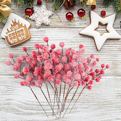 16 Stück Rote Beeren Deko Weihnachten,Holly Beerenzweig Künstlich,Künstliche Beerenzweige,Weihnachtszweige,Rote Beeren Zweige für Weihnachtsdeko,Hochzeit,DIY Weihnachtskränze,Handwerk,Geschenkdeko