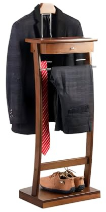 Qcesorib Stummer Diener aus Massiv Holz, Stummer Damen Diener mit Hosenbügel, Kleiderbutler Stummer Diener mit Tablett, Massiver Sockel, für Schlafzimmer, Wohnzimmer, Walnuss