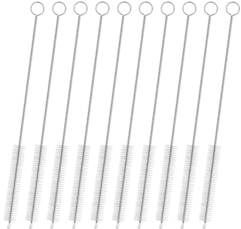 HOTUT Strohhalm Bürste,10 Stück 30cm Kleine Reinigungsbürste Set,Flaschenbürste Nylon Schlauchbürste,Reinigungsbürste Kaffeevollautomat,Pfeifenreiniger Bürste für Teekanne Düse,Dünn,Weiß