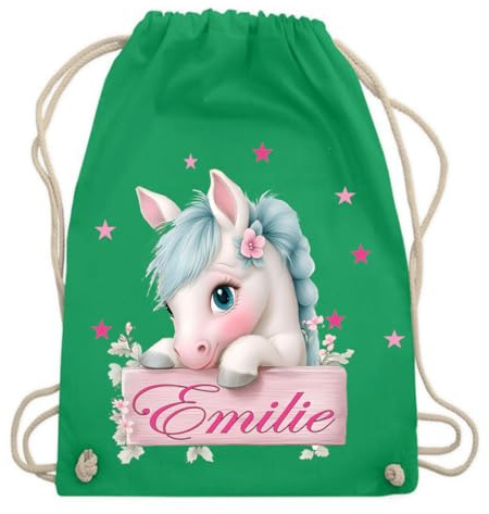Print Deluxe Kinder Turnbeutel Pferd Rosa personalisiert mit Wunschnamen Rucksack, Jute Beutel, Sportbeutel, Tasche, bedruckter Baumwollbeutel, Einkauftasche, Hipster (Grün)