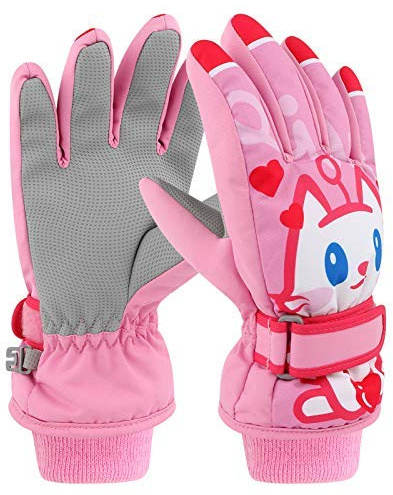 NewBEP Gants d'hiver pour enfants - Chauds - Pour ski et neige - Mitaines pour temps froid - Pour filles, garçons et tout-petits (Rose - Chat, M)