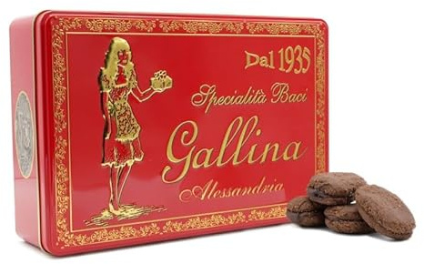 Specialità Baci di Gallina Scatola Latta 750 gr - Baci di Dama Piemontesi al Cacao Biscotti Cioccolato Artigianali - Dolci Pasticceria Artigianale con Nocciole Piemontesi, Cacao e Cioccolato Fondente