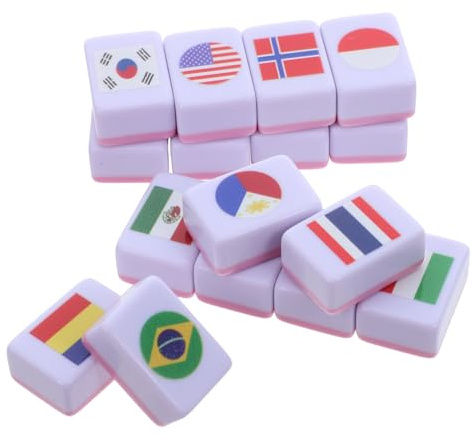 FIXOSHEE 64 Stück Tragbares Mahjong mit Nationalflaggen 24mm Strategisches Brettspiel für 2 Spieler Langlebige Melamin Spielsteine für Reisen Partys und Heimunterricht