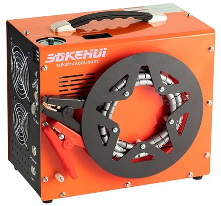 Tragbarer PCP Kompressor 300Bar, Hochdruck PCP Luftkompressor 350W, 4500 PSI PCP Luftgewehrkompressor, Doppelventilator, Auto-Stopp DC12 V/AC220 V Paintball-Tankkompressor für Luftgewehr, Tauchflasche