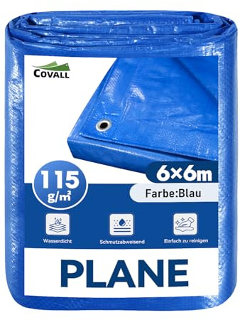 COVALL Telone Blu 6x6m 115g/m² Impermeabile Antistrappo carichi pesanti | con occhielli metallici, antistrappo, multiuso, per tutte le stagioni, ideale per campeggio, giardino, auto e trampolino
