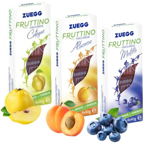 Fruttino Snack Break – Tris 1 Cotogna, 1 Albicocca e 1 Mirtilli | 3 Confezioni da 160 g | Zuegg Snack alla Frutta Senza Glutine | Merenda Energetica per Sport e Tempo Libero