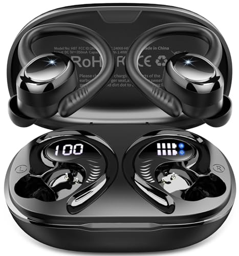 Wireless Earbuds Sport, 2026 Bluetooth 5.4 Headphones Running, HiFi Stereo Deep Bass in Ear buds, 50+Hrs ENC Noise Cancelling Earphone with Earhook, USB-C IP-X7 Waterproof Workout Gym for Android iOS