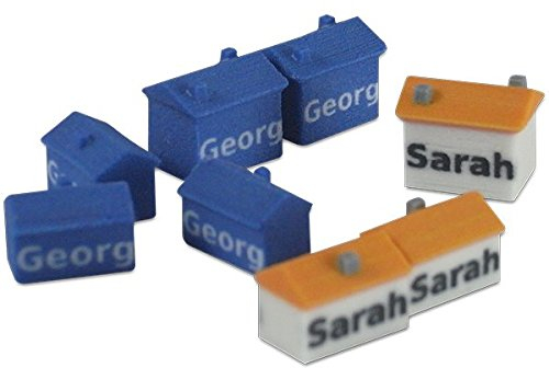 Luudoo Personalisierte Property Häuser & Hotels - in ihrer Wunschfarbe und mit ihrer Aufschrift (8 Häuser & 4 Hotels)