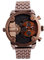 FENKOO Herren Militäruhr Quartz Duale Zeitzonen Edelstahl Band Armbanduhr Gold (Kaffee)