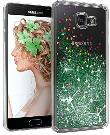 EAZY CASE Hülle kompatibel mit Samsung Galaxy A5 (2016) Schutzhülle mit Flüssig-Glitzer, Handyhülle, Schutzhülle, Back Cover mit Glitter Flüssigkeit, aus TPU/Silikon, Transparent/Durchsichtig, Grün
