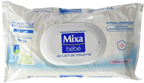 Mixa Lingettes Ultra-Douces Au Lait De Toilette, Sans Rincer - Le Paquet , 72 Unité (Lot 1)