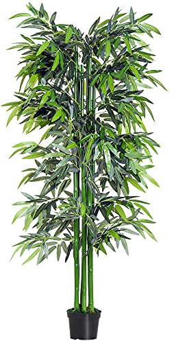 Outsunny Bambou Artificiel XXL 1,80H m Arbre Artificiel Feuilles denses réalistes Pot Inclus Noir Vert
