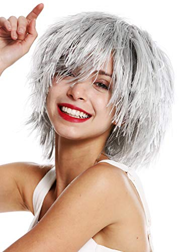 WIG ME UP - MMSLW-K686 Perücke Damen Herren Karneval struppig strohig voluminös Kobold Clown Grau