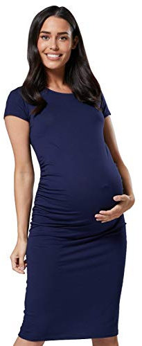 HAPPY MAMA. Femme maternité midi Robe Moulante Ras du Cou Manches Courtes. 183p (Marine, 46, 3XL)