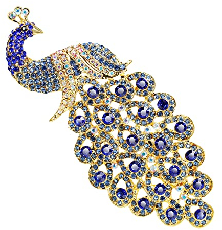 KristLand - Large Size Elegant Art-Deco-Stil Handwerk wunderschöne Pfau Tier Kristall Strass Brosche Pins Anhänger für Frauen Mädchen Blau