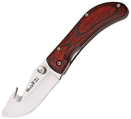 Muela Coltello da caccia SW-8R con lama in acciaio ACX-380 da 7,5 cm e manico in legno di corallo da 10 mm, per caccia, pesca, sopravvivenza e bushcraft + portabottiglie in omaggio
