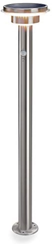 Esotec Solar PIR Standleuchte Tini 85, Edelstahl Gehäuse, Li-Ion Akku, Bewegungsmelder, LED Solarleuchte, Außenleuchte, Gartenbeleuchtung, Gartendeko, silber, H=85cm, wetterfest, außen, 102597