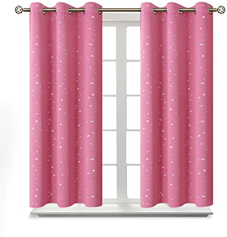BGment Pink Star Room Verdunkelungsvorhänge für Kinderzimmer – Ösen, wärmeisoliert, verdunkelnd, Bedruckte Vorhänge für Mädchenzimmer, Set mit 2 Paneelen, 106 x 137 cm