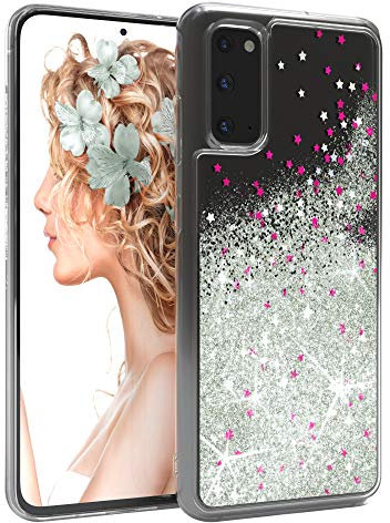 EAZY CASE Hülle kompatibel mit Samsung Galaxy S20 Schutzhülle mit Flüssig-Glitzer, Handyhülle, Schutzhülle, Back Cover mit Glitter Flüssigkeit, TPU/Silikon, Transparent/Durchsichtig, Silber