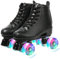 XUDREZ Classic Rollschuhe High-Top zweireihig Leder Rollschuhe für Damen und Herren (Black Flash Wheel, 5)