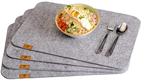 Exclusive Filz Platzset 4 STÜCK Tischset Platzmatten für Ihren Glastisch Holztisch Gartentisch (Villa-Hellgrau)
