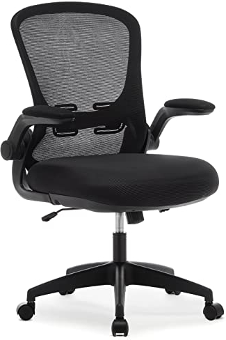 IntimaTe WM Heart Bürostuhl Ergonomisch Schreibtischstuhl klappbare armlehne Drehstuhl Chefsessel Netz Stuhl Computerstuhl mit Höhenverstellung und Wippfunktion (Schwarz)