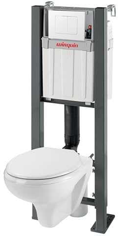 Wirquin 55722936 Wc suspendu universel Lineo Stone avec cuvette gain de place et plaque de commande double chasse blanche