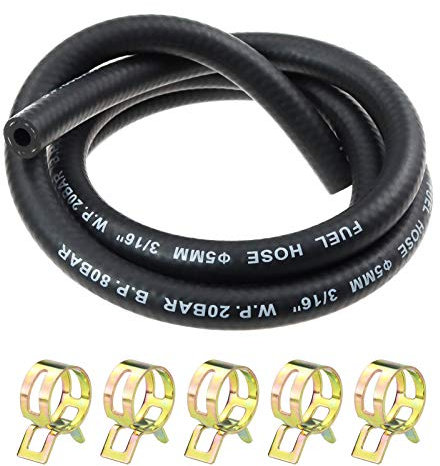 Laixin 3/16 Pollici Ø 5mm Linea Gas Combustibile 1 Metro con 5 Pezzi Fascette Tubo per Piccoli Motori, Moto, Auto