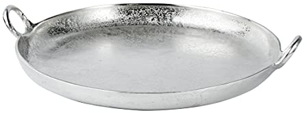 Bandeja para servir, bandeja de aluminio plateado, asas redondas de lujo, bandeja de metal de 37 cm