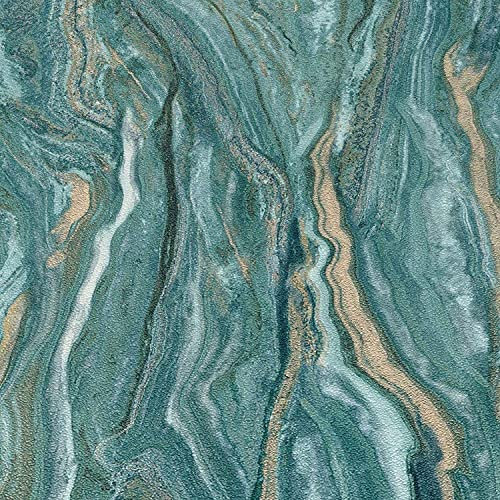 Elle Decoration Teal and Gold Marble Effect Wallpaper Textured Vinyl