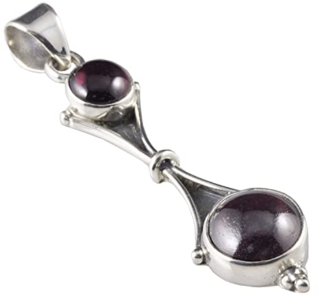 Unique Gems Damen Kettenanhänger 925 Sterling Silber echter Roter Granat 3.8 Karat Silberanhänger Art Nouveau
