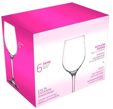 Tradineur - Pack de 6 Copas - Modelo Fame - Capacidad: 300 ml - Ideal para Vino - Aptas para lavavajillas - Tamaño Aprox: Ø 6 x 19,3 cm