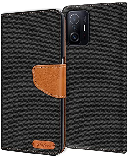 Verco kompatibel mit Xiaomi Mi 11T Hülle, Xiaomi 11T Pro Schutzhülle für Mi 11T/11T Pro Tasche Denim Textil Book Case Flip Case Klapphülle, Schwarz
