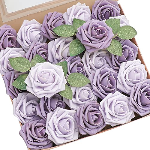 Floroom Künstliche Blumen, 50 Stück, echt aussehend, Lavendel, afrikanisch, violett, Schaumstoff, künstliche Rosen mit Stielen für DIY, Hochzeitssträuße, Brautparty, Partytische, Dekorationen