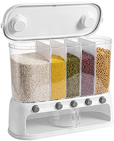 komsoup Cereal Containers Storage With Lids 20KG Wall-Mounted Dry Food Dispenser Rice Bucket Multi Compartments Rice Storage Moisture-Proof Kitchen Sealed Container For Rice Grains Beans - 12L