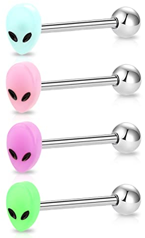 Melighting Piercing de langue phosphorescent en acier inoxydable 316L 14 g, Acier inoxydable