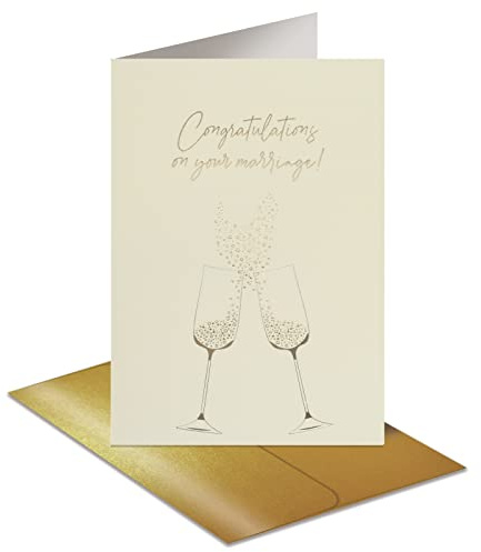 Better Office Products Wedding Congratulations Card with Metallic Gold & Silver Foil, Gold Shimmer Envelope, Classic 5 x 7 Inch Size, Heavy Textured Cardstock