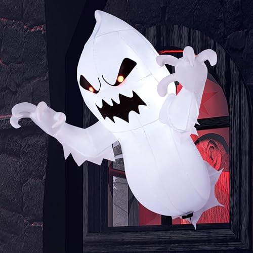 Joiedomi Fantasma gonfiabile di Halloween da 1,9 m con LED integrati, fantasma volante esplosivo scoppiato dalla finestra per decorazioni per finestre, Halloween all'aperto, cortile, giardino,