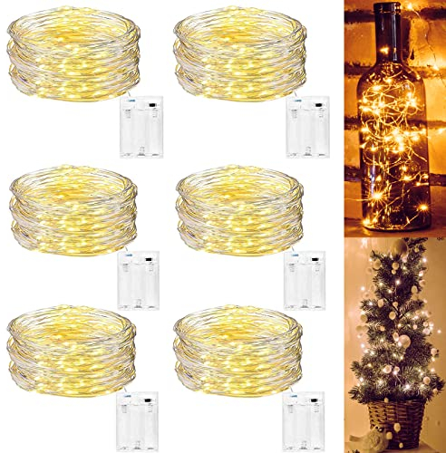 DazSpirit LED Batterie Lichterkette - 6 Stück [5M 50 LEDs] IP44 Silber Wasserdichte LED Lichterkette Lichterkette für Raumdekoration, Party, Hochzeitsdekoration, Weihnachten (warmweiß)